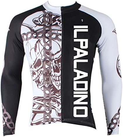 Ilpaladino Men's Cycling Jersey Long Sleeve Biking Shirts Skulls Black and White (XL)