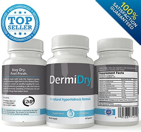 Dermidry Sweat Block Formula: Natural Hyperhidrosis Treatment - 180 Capsules - 3 Month Supply |BEST VALUE | 100% Satisfaction Guarantee
