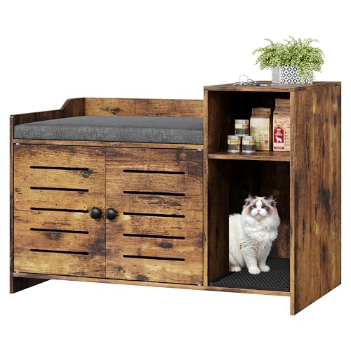 Cat Litter Box Enclosure, Hidden Litter Box Cabinet Furniture with Scratch Pad,…