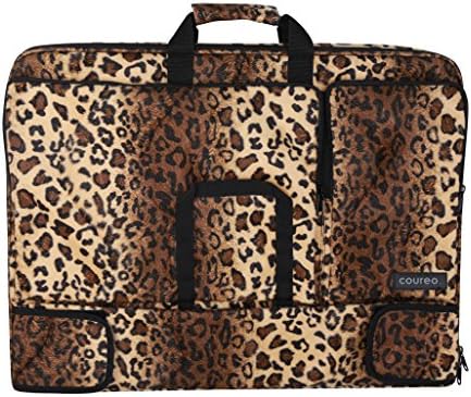 Coureo Multi-Pocket Art Portfolio Case 18” x 24” x 2” | Heavy-Duty Carrying Bag for Students, Artists, and Professionals | Fuzzy Leopard