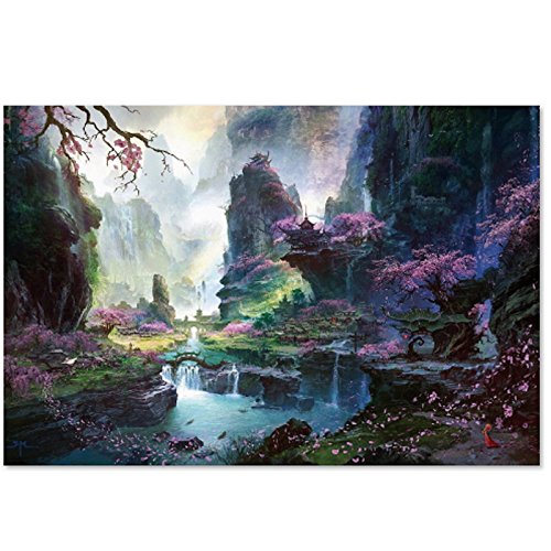 SUPERPOWER® 1000 Piece Nostalgic Antiquity Mountains Waterfall Water Flow Creek Stream Bridge Landscape Abstract Oil Painting Photo Challenge Brain Game Kids Adults Toys Wooden Jigsaw Puzzles