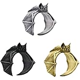 3 Pcs Vintage Halloween Bat Rings Set for Women Men Gothic Bat Ring Open Adjustable Black Punk Bat Wing Ring Gold Knuckle Finger Ring Halloween Jewelry for Women Men