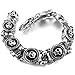 INBLUE Men's Stainless Steel Bracelet Link Wrist Silver Tone Black Skull