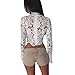 Remelon Womens Ruffle Long Sleeve See Through Mesh Lace Crochet Crop Top Zipper Blouse