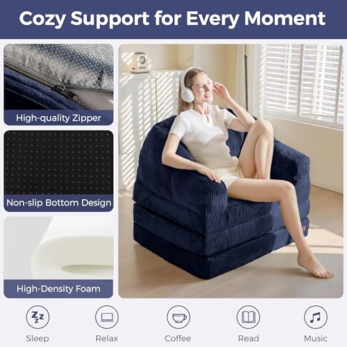 MAXYOYO Folding Sofa Bed with Backrest, Folding Bed without Structure with Handle, 2 in 1 Convertible Pouffe to Floor Sofa, Comfortable Folding Sofa for Bedroom and Living Room