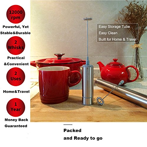 [2nd Gen] LinsnField Cordless Milk Frother Handheld, 12,000 rpm Portable Drink Foam Maker with 2 Whisks, 1 Storage Tube, Perfect for Travel, Silver and Stainless Steel - Thumbnail 5