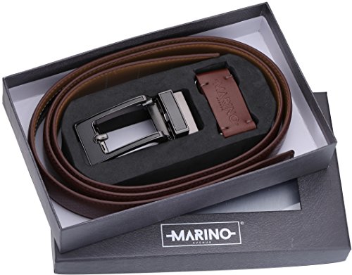 Marino Men's Genuine Leather Ratchet Dress Belt with Open Linxx Leather Buckle, Enclosed in an Elegant Gift Box - Brown - Style 162 - Custom: Up to 44" Waist