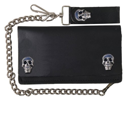 Hot Leathers (WLA2004 BLACK, 6") Skull Leather Wallet