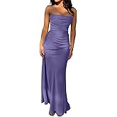 Memoriesea Women's Sexy Strapless Tube High Slit Ruched Party Cocktail Maxi Dress