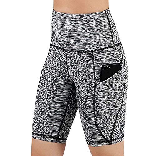 Sunyastor High Waist Yoga Shorts with Pockets Tummy Control Workout Running Active Bike Shorts Yoga Shorts Side Pockets Gray