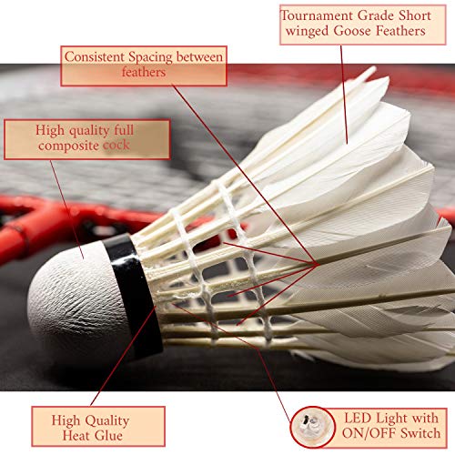 [8 Pack] LED Badminton Birdie Goose Feather Glow in The Dark Birdies