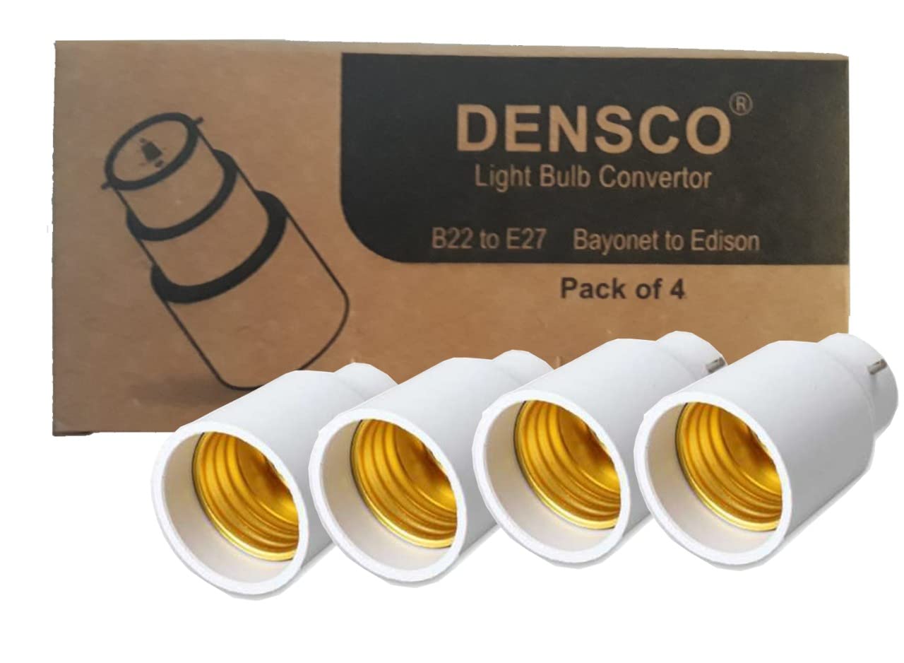 DENSCO B22 to E27 Converter | Bayonet to Edison | Lamp Socket Holder | Screw Bulb Light Fitting | Lamps Base Extender | Max 60 Watts B22-E27 (Pack of 4)