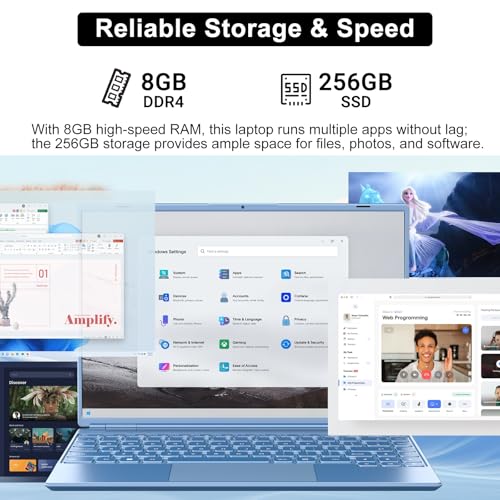 14 Inch Laptop 8GB RAM 256GB SSD Celeron N5095 Processor Chromebook, FHD 1920×1200 IPS Display, Blue Laptop with Webcam, WiFi 5, BT4.2, USB 3.0, Lightweight Business laptop, Work or Travel-Blue