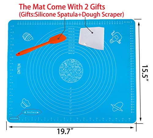 Silicone Baking Mats,Non Stick & Non Slip Baking Pastry Mat for Rolling Out Dough,Reusable,Heat Resistant,BPA Free,Non-Toxic,Easy to Clean With Measurements-Blue