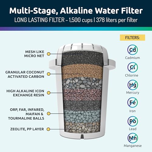 Invigorated Water PH001 - White Alkaline Water Filter – Replacement Filters for all Pitcher & Dispenser Filtration Systems – BPA-Free, Removes Chlorine, Heavy Metals – 96 Gallons/Filter (3-Pack)