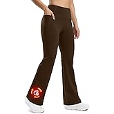 Seamaid Fleece Lined Pants Women 30" Water Resistant Flare Leggings Winter Bell Bottom Yoga Pants with Pockets Hiking Coffee L