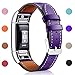 Mornex Replacement Leather Band Compatible with Fitbit Charge 2, Classic Genuine Leather Wristband for Men Women(Purple-Silver Buckle)