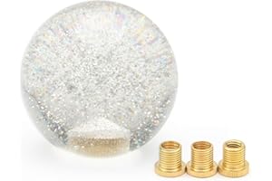 WENJTP 65mm Shifter Knob Silver Powder Universal Gear Shift knob Crystal Acrylic Ball for Manual Automatic Vehicles, with 3 Adapters