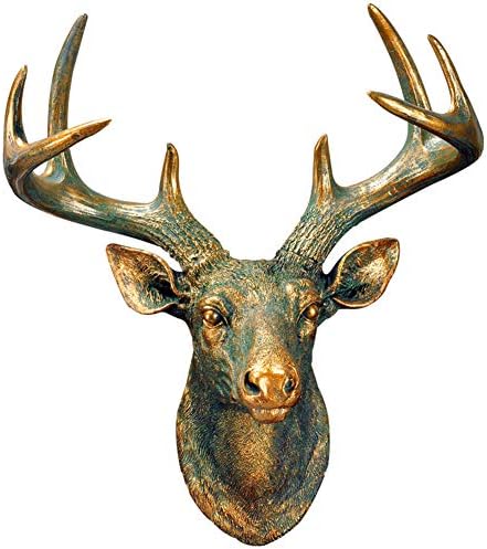 YJF Bronze Resin Deer Head Faux Taxidermy Animal Head Wall Decor