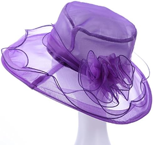 Top Cheer Womens Beachwear Sun Hat Organza Church Summer Wide Brim Kentucky Derby Fascinator Cap Tea Party Wedding Sun Hats with Beads (Purple)