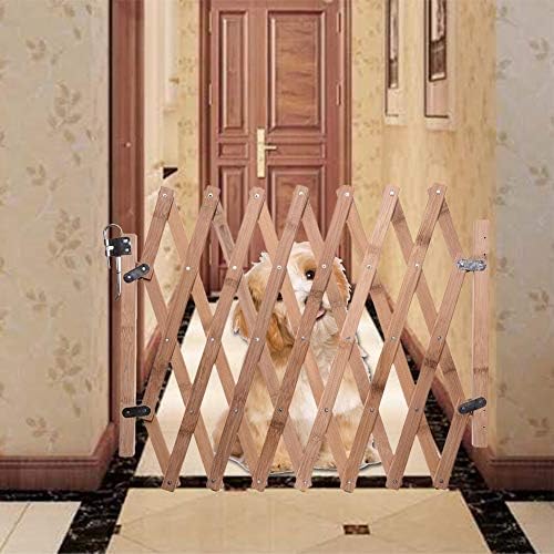 Juman634 Expandable Pet Gate Pet fence Wooden Fence Retractable Dog Sliding Door Folding Wooden Dog Barrier
