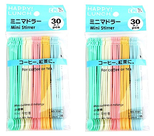 MXY Home Mini Food Grade Plastic Coffee Tea Beverage Stirrers Spoon Colorful Disposable Sticks Bar Tool 60 Counts Pack Of 2 Bags