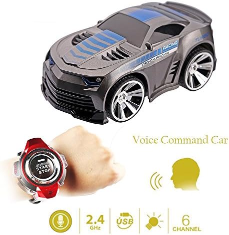 Buenotoys Rechargeable Voice Control Toy Vehicle Race Car Voice Command by Smart Watch Creative Voice-activated Remote Control RC Car - Grey