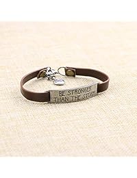 UNQJRY - Pulsera de piel elástica para mujer, diseño vintage con grabado