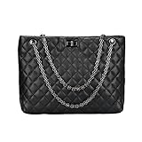 Micom 2016 Quilted Metal Chain Strap Tote Shoulder Handbag Bags for Women with Micom Zip Pouch (Black)