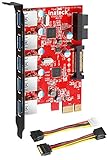 Inateck PCI-E to USB 3.0 (5 Ports) PCI Express Card and 15-Pin Power Connector, Red (KT5001)