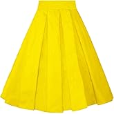Girstunm Women's Pleated Vintage Skirt Floral Print A-line Midi Skirts with Pockets