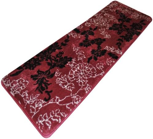 EverRouge Floral Memory Foam 20-Inch by 64-Inch Long Rug, Burgundy/Black
