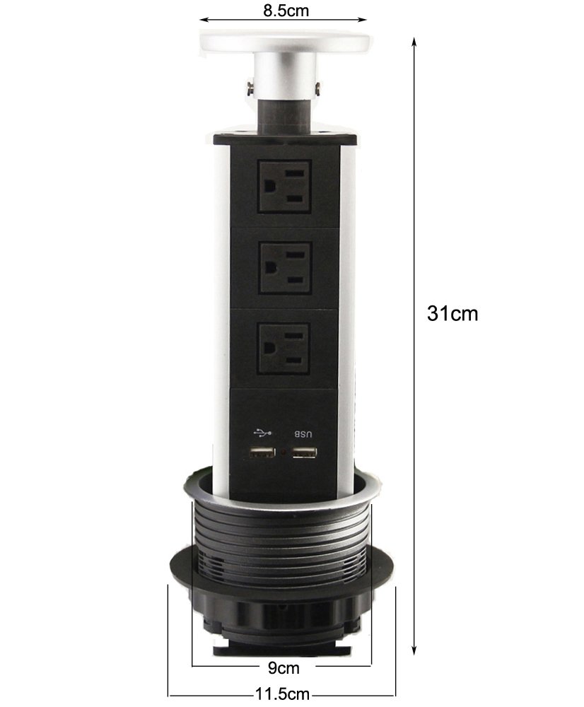 Pop Up Outlet Desk Power Socket Retractable Hidden Recessed Power Strip