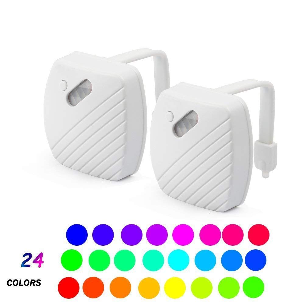 AOKULASIC 24-Color Waterproof Motion Sensor LED Toilet Bowl Night Light(2 Pack) Perfect Decoration for Christmas Family Open House.