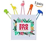 Zoo Stix Training Chopstick Utensil Set for Beginners Kids Teens and Adults – Learn How to Use Chopsticks with Cute 5 Pair Reusable Practice Helpers – Fine Motor Skill Development -Unique Gift