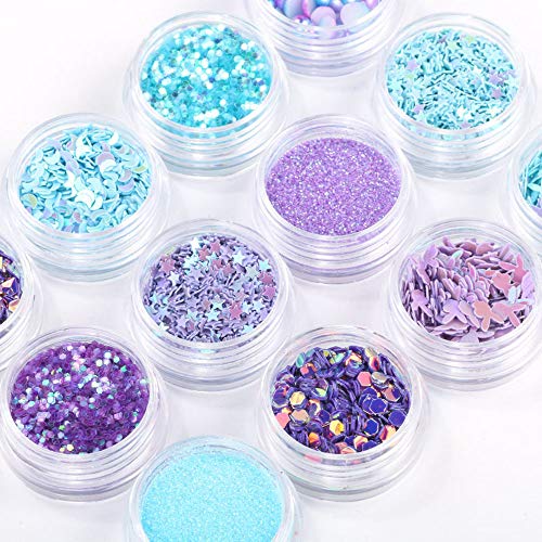 12 Pots/set Nail Sequins Powder with 5pcs nail art dotting tools, Mermaid Half-Pearl Star Moon Sequins Glitters Sticker Nail Art Design Decorations DIY Decals, 3d Manicure UV Gel Polish DIY Accessory