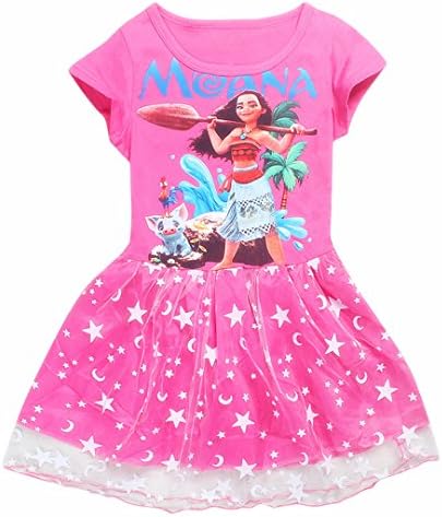 Moana Little Girls' Belle Printed Dress Princess Cartoon Party Costume (140/6-7YS, red)