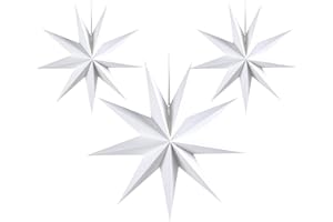 SUNBEAUTY 3 Pcs 9-Pointed White Paper Star Lanterns 12 Inch Hanging Lampshade Wedding Birthday Christmas Home Party Decoration