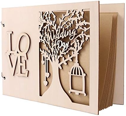 Interlink 11"x8" Wedding Guest Book Decor Rustic Wooden Tree Personalised Guest Book 20 Pages Perfect Bridal Registry for Signature & Messages