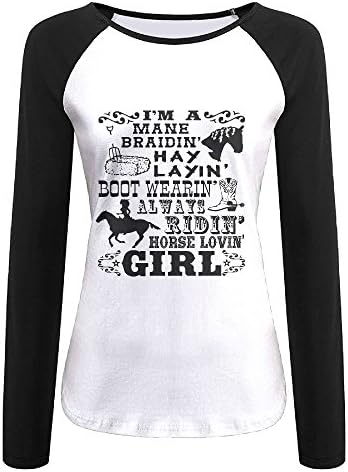 Horse Loving Girl Horseback Riding Poem Crew Neck Long Sleeve Baseball Tshirt Graphic Shirt For Women