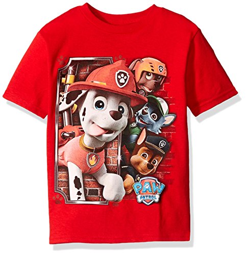 Paw Patrol Little Boys Characters Short Sleeve T-Shirt, Red, 4