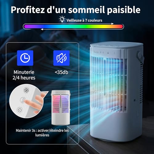 Mobile Air Conditioner, Portable Air Conditioner Mobile Air Conditioner Without Evacuation, 4 in 1 Portable Air Conditioners, Timers, 7 Colorful LED Suitable For Camping Bedroom Office
