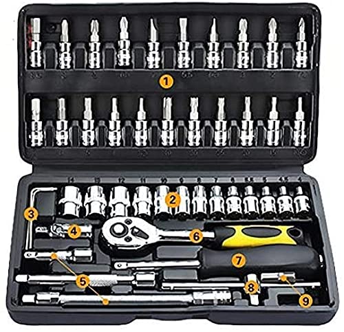 Flexibles Werkzeugkoffer, 46-teilig, für Auto, Motorrad, Reparatur-Set, Handwerkzeug, Heimdienst, Heimwerker-Kit…