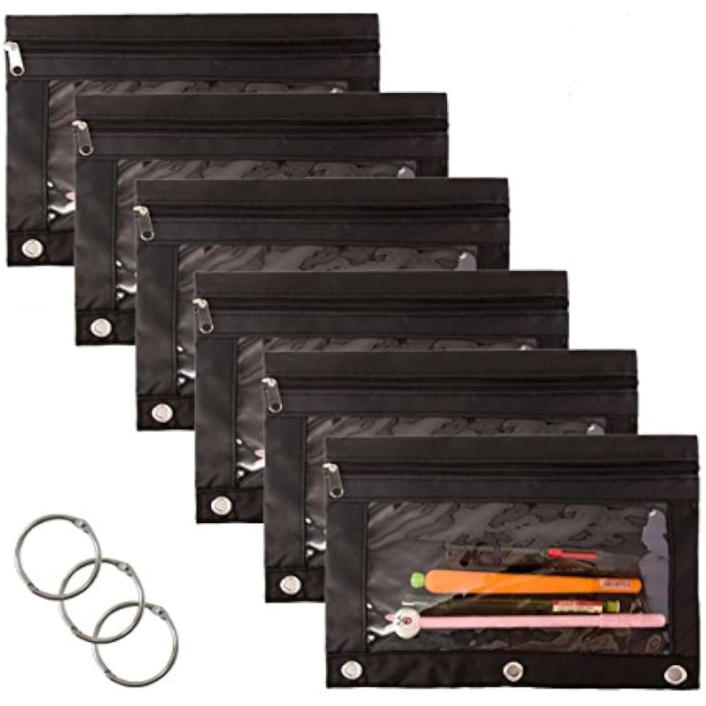 3Ring Pen Pencil Pouch With Clear Window Stationery Bag Binder Case