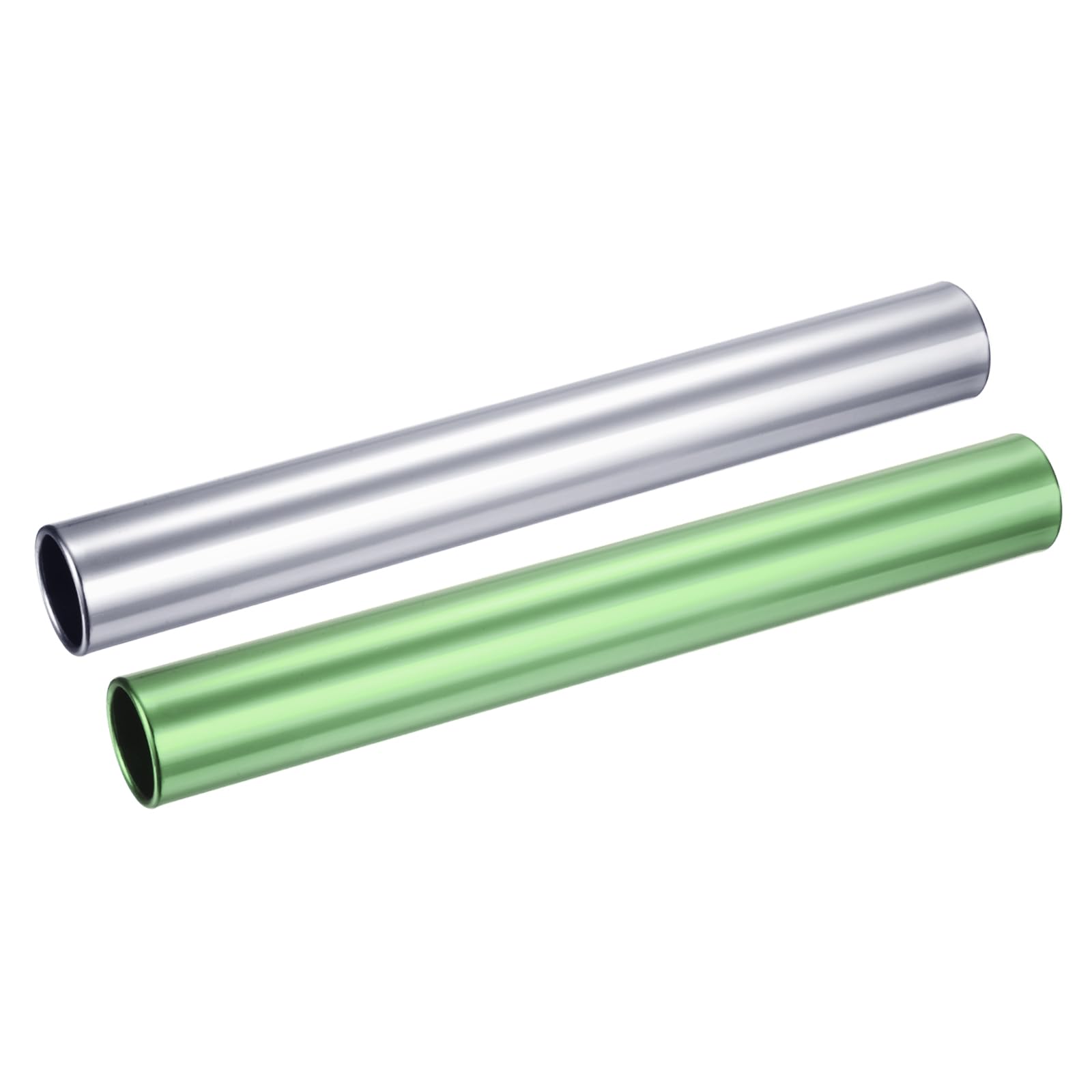 M METERXITY 2 Pack Relay Track Baton - Smooth Aluminum Alloy Hollow Tube, Apply to Team Building/Relay Races (Green, Silver)
