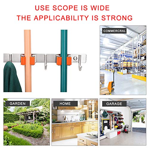 YUMORE Broom Mop Holder, Stainless Steel Heavy Duty Tools Hanger, Garden or Cleaning Tools Organizer for Kitchen Bathroom Closet Office Garden, Screw or Adhesive Installation Pack of 2 - Thumbnail 6