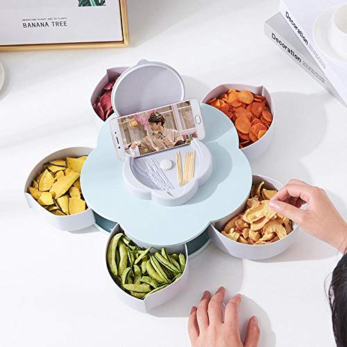 Leegoal Snack Tray, BPA Free Petal-Shape Rotating Candy Box with 5 Removable Compartments Ideal for Appetizer, Salad Bar, Dried Fruits, Nuts & Candies - Thumbnail 4