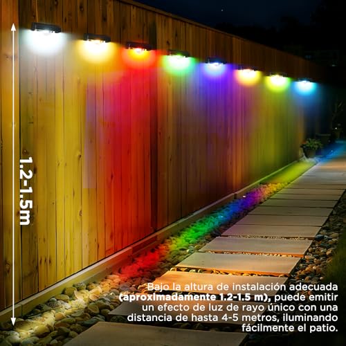 Quntis 4Pcs Luces Solares Exterior RGBCW 5m Alcance Efecto de Luz de Rayos | 16 horas Ultralarga Duración Lamparas Solares Jardín, 11 Modos IP44 Impermeable Luz Solar de Alta Calidad para Valla Porche