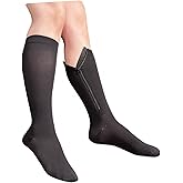 Ziperior Inside Leg Zipper 20-30 mmHg Compression Grade Calf Closed Toe Socks (Black, Small-Medium)