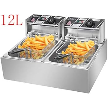 12L 5000W MAX Deep Fryer with 2 Baskets, Stainless Steel Dual Basket Electric Fryer, Countertop Food Cooking & French Fries Fryer for Chicken Chips Home Kitchen Restaurant (a-12L) a